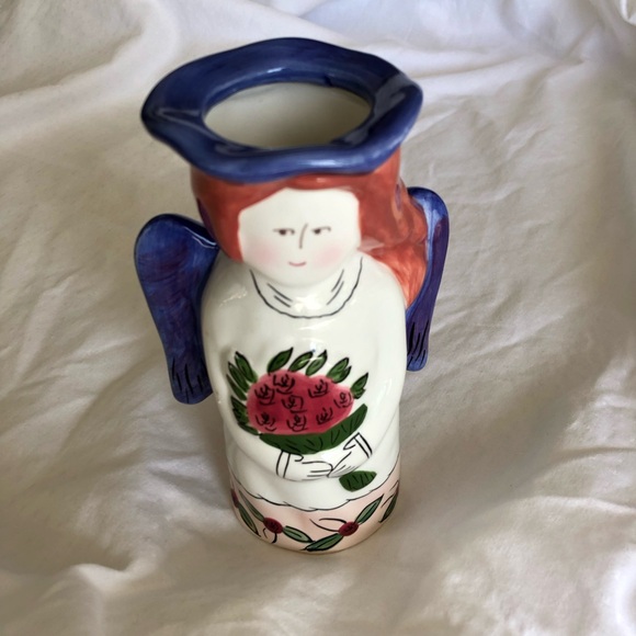 RUSS Angel Vase 6.5” Tall Ceramic Sweet Red-Haired Angel White, Blue, Pink Red - Picture 4 of 5